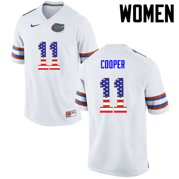 Women Florida Gators #11 Riley Cooper College Football USA Flag Fashion Jerseys-White